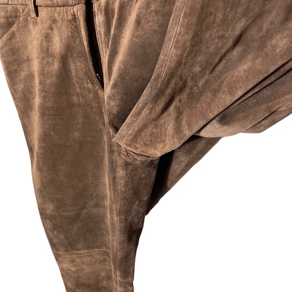 MODA INTERNATIONAL Christie Fit Brown Genuine Leather Suede Flare Pants Size 6 - Picture 5 of 8